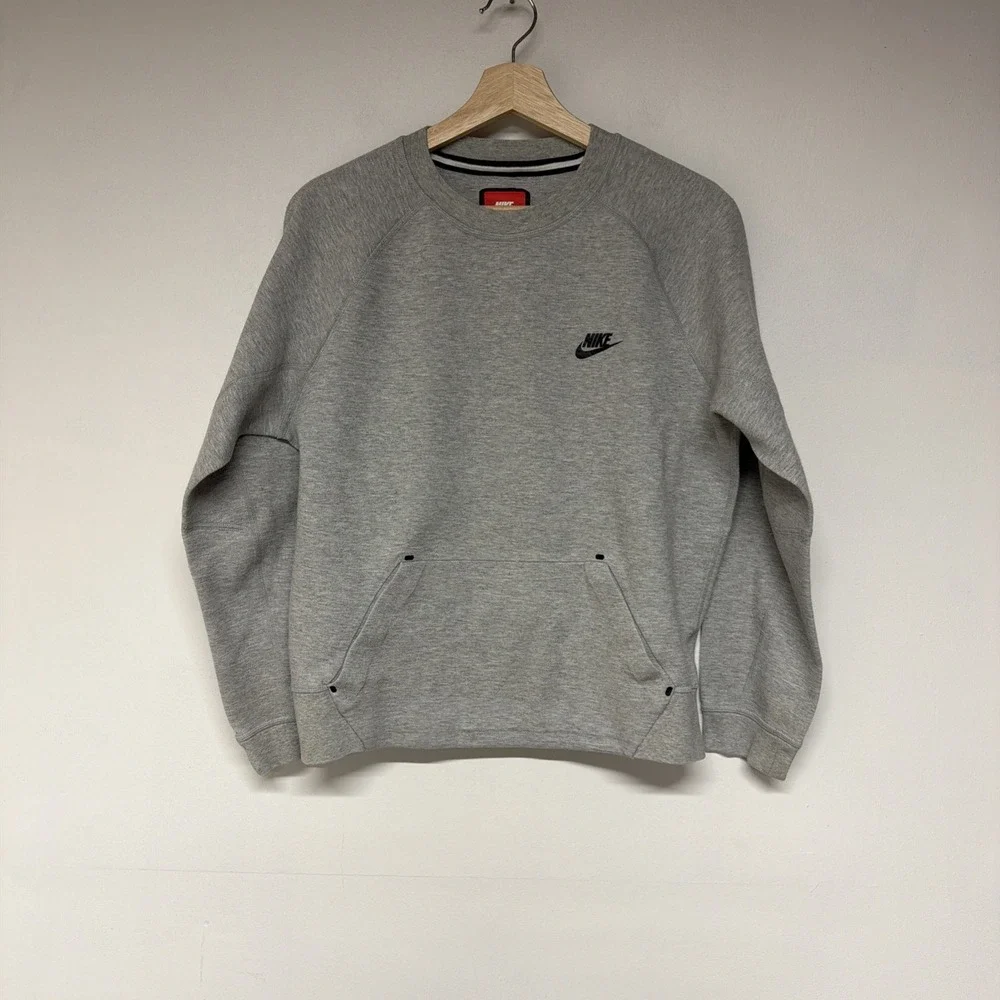 Nike Tech Mens Fleece Pullover Sweatshirt Size S Crew Neck Long Sleeve Gray